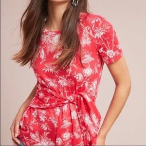 Anthropologie Maeve Red Tie Front Top XL.